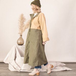 Vintage 80s olive color block duster trench coat